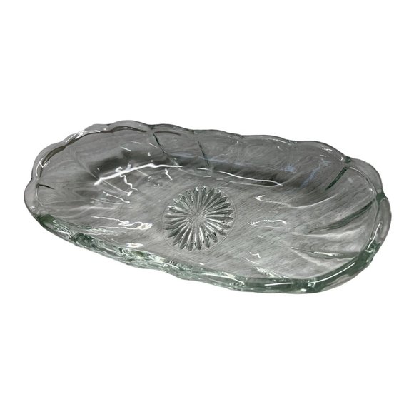 Vintage Anchor Hocking Star Of David Banana Split Boat Dish Clear Glass 8" Long - Picture 1 of 8